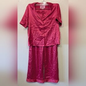 Women's Pink Satin Pajama Set